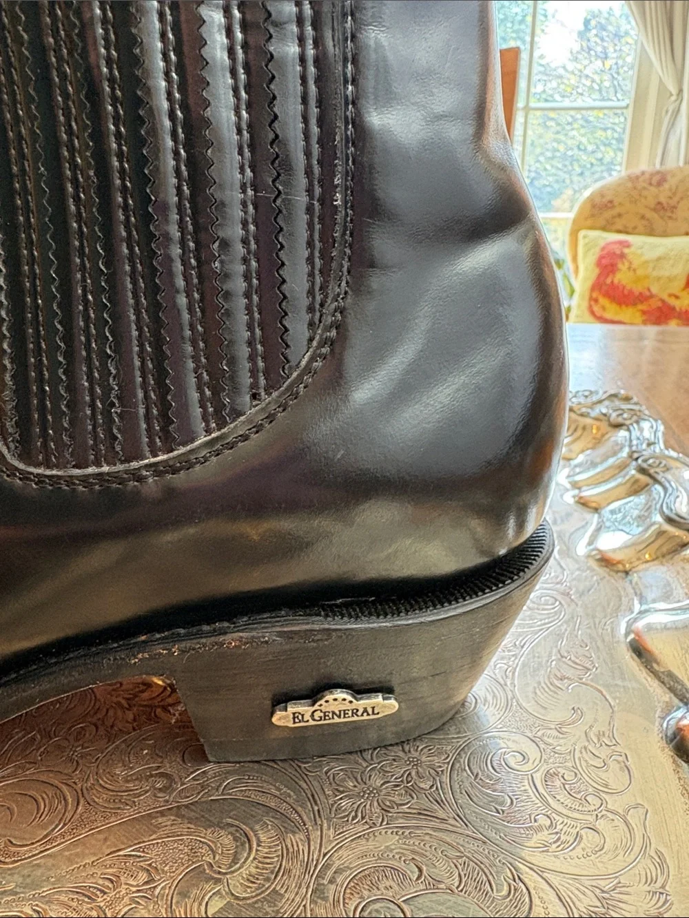 Men’s El General Made in Mexico Black Leather Western Cowboy Boots US Size 9